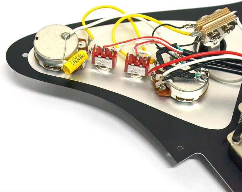 MAXCHEER Alnico 5 Prewired Strat Pickguard Coil Splitting Pickguard HH(Mini Humbucker+Humbucker) Loaded Pickguard with Humbucker Pickups Set (Black, SH) - Image 2